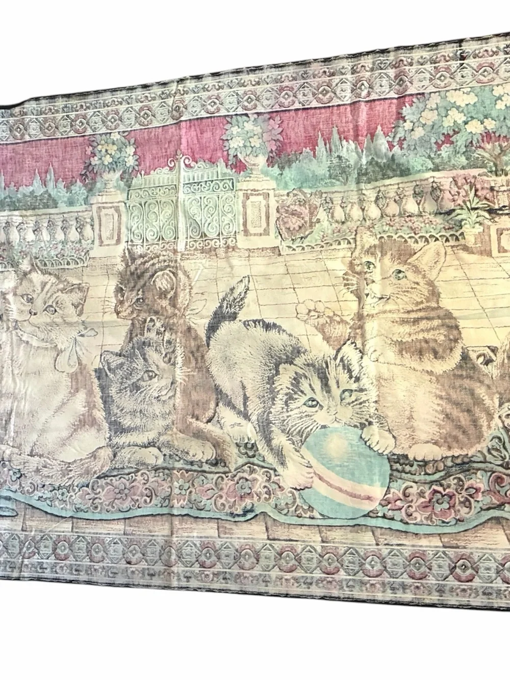 Vintage Kittens Wall Hanging Tapestry 38x55 Cottagecore Cats Decor Large